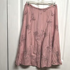 Newport News Pastel Pink Embroidered Floral Linen Blend Flare Skirt Size XS
